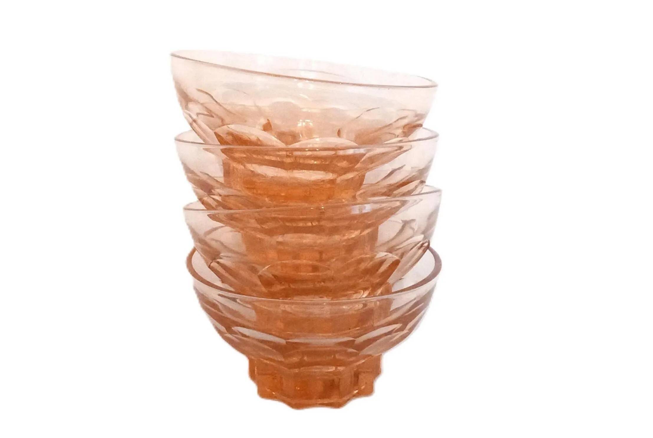 Set of 4 antique pink glass bowls