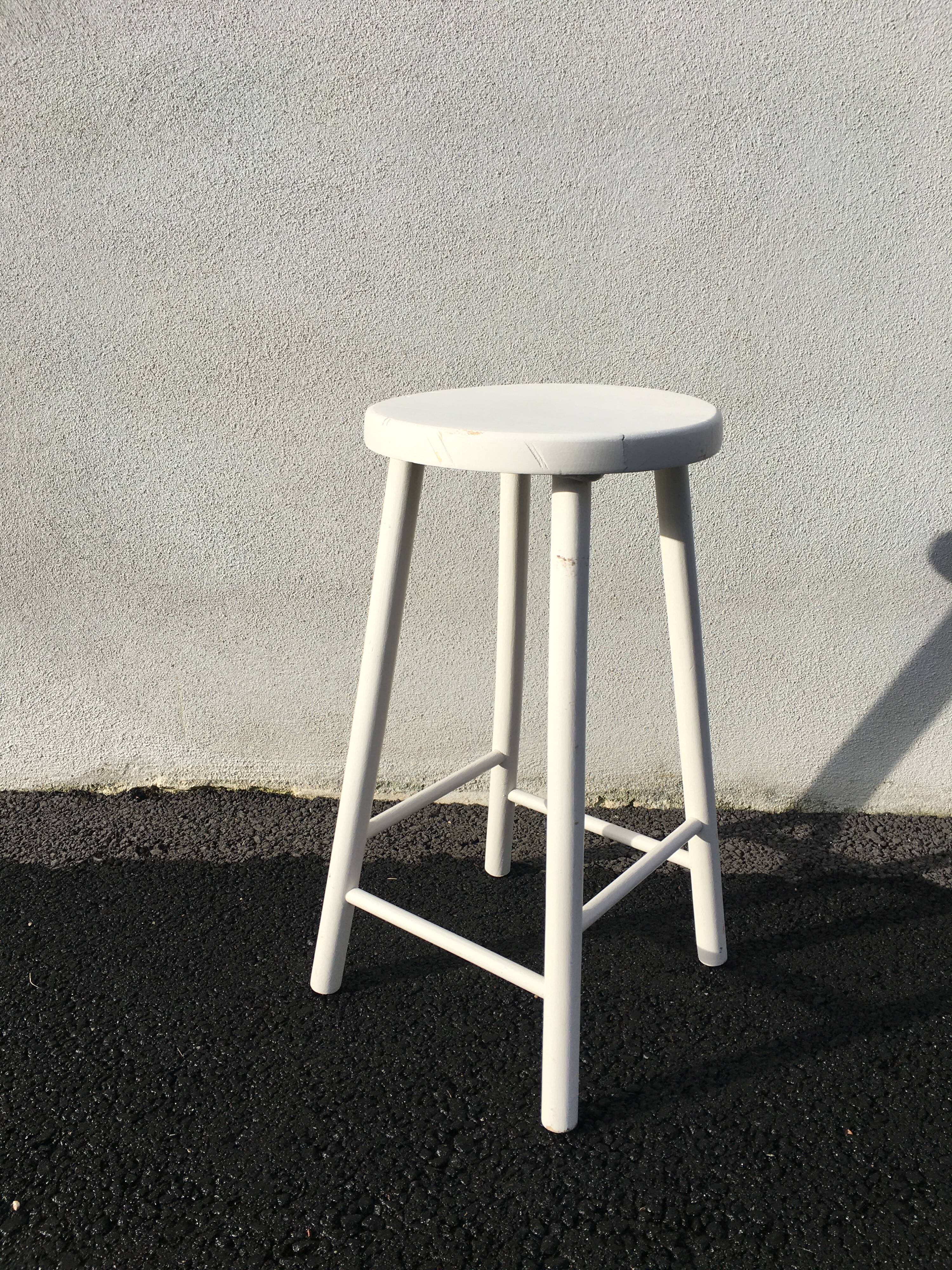 White tinted scandinavian wooden stool 1960