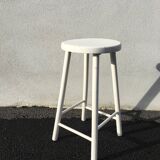 White tinted scandinavian wooden stool 1960