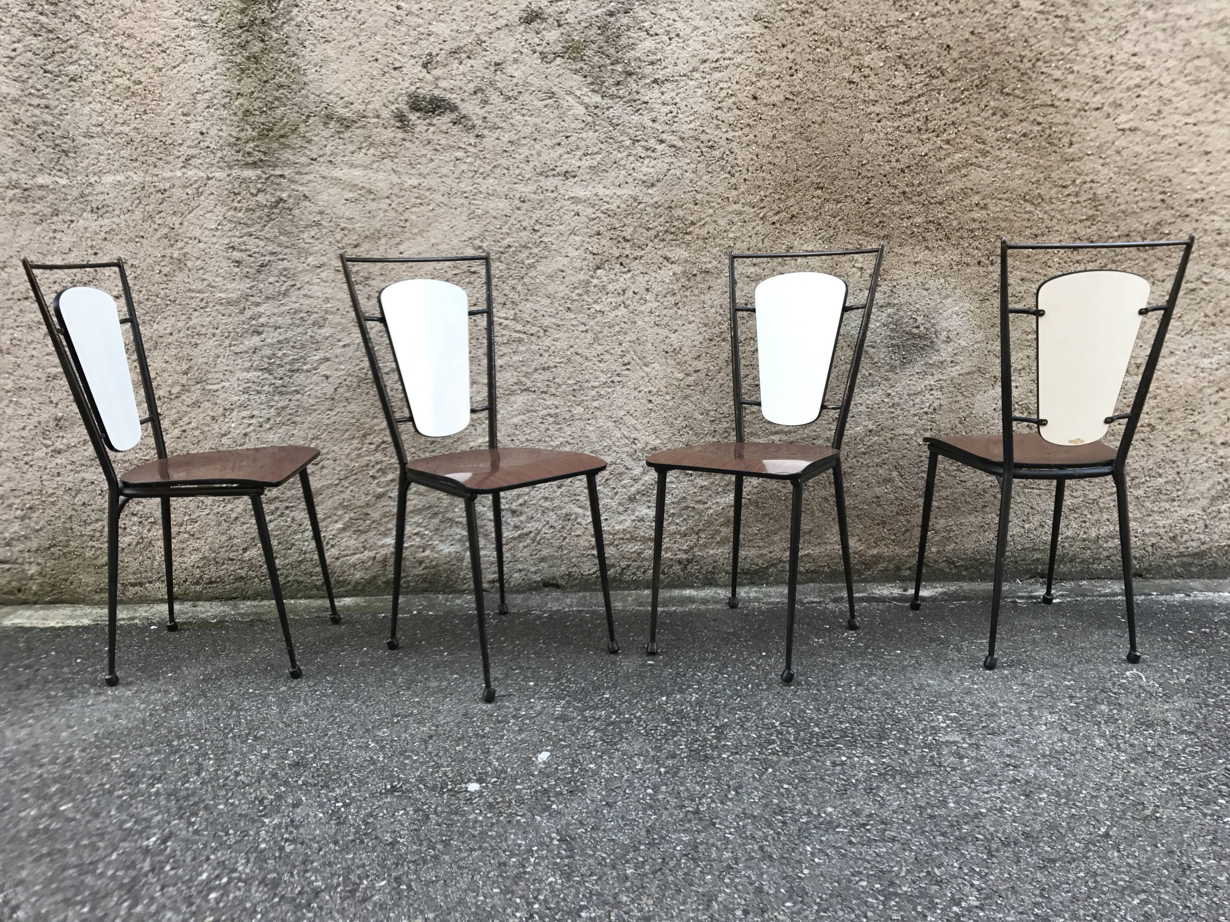 Series of 4 metal and formica chairs 1950/1960