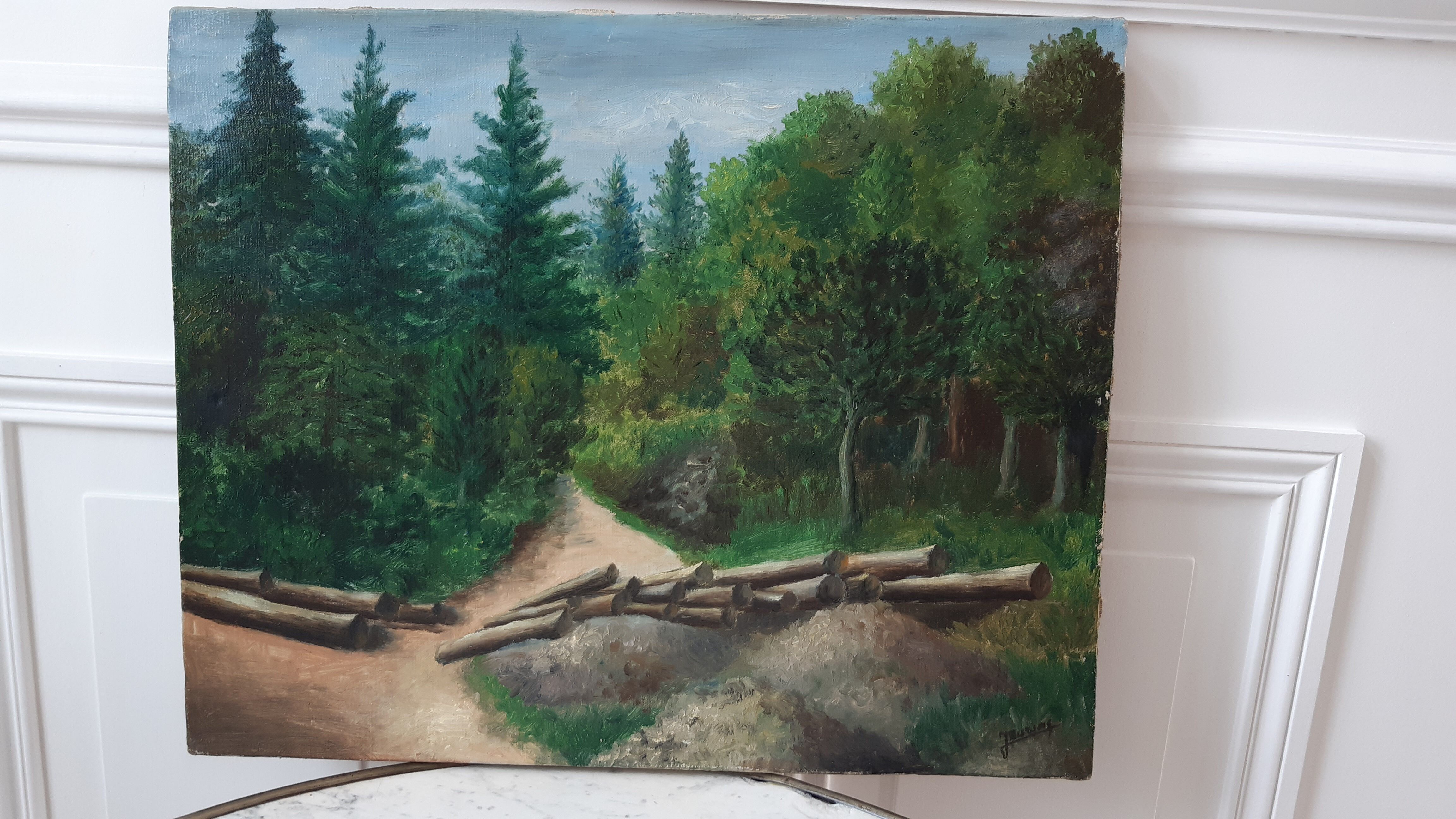 Tableau huile sur toile paysage forêt signé années 30
