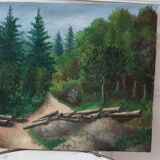 Oil painting on canvas forest landscape signed 30s