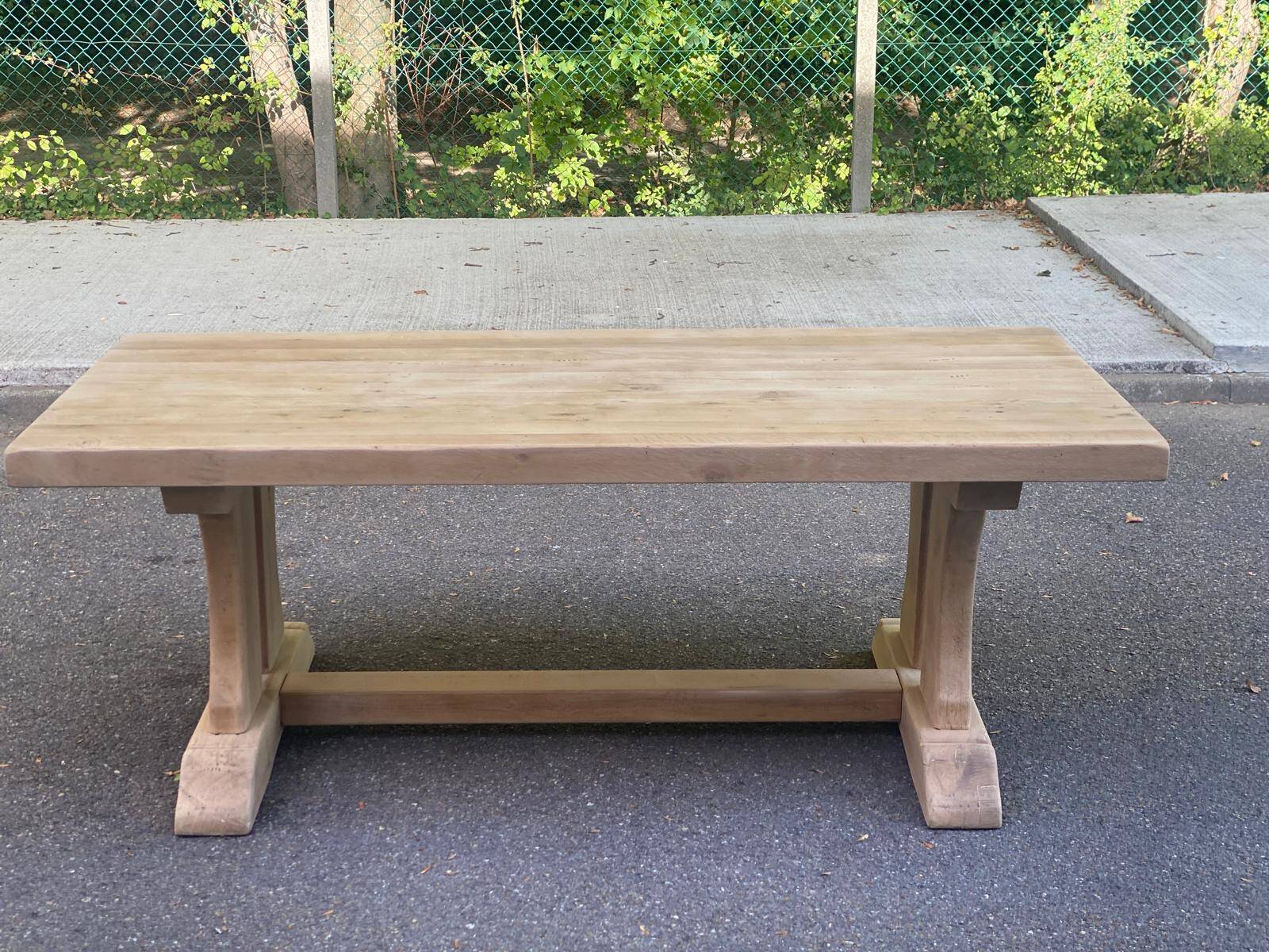 Large extendable monastery table stripped in raw solid oak 200 cm