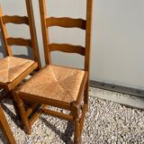 Set of 6 wooden and straw chairs