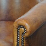 Set of 2 sheepskin leather club chairs