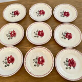 Dessert service 9 vintage Badonviller porcelain plates from the 60s