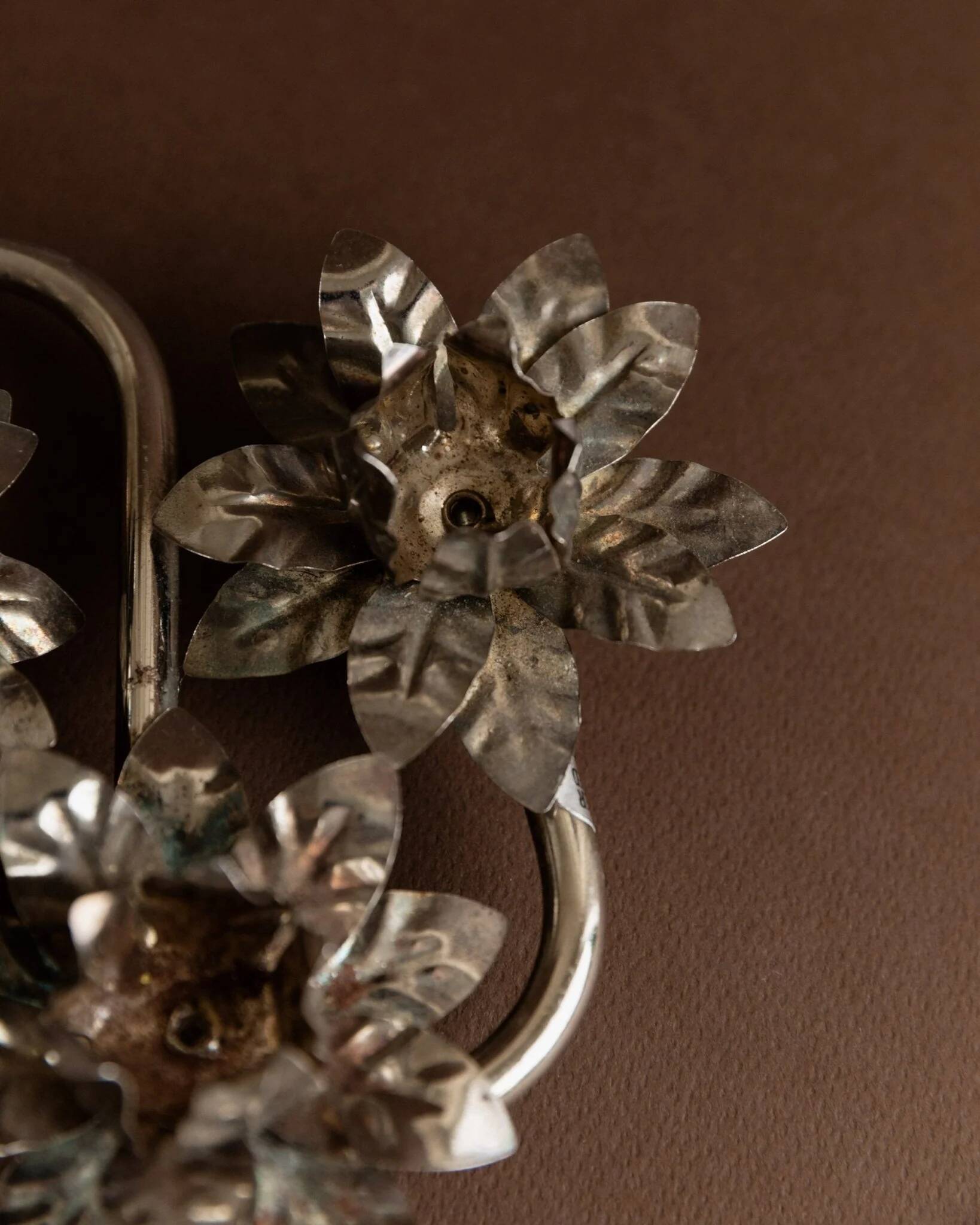 Silver-plated Metal Candlestick with 3 Flower Cups - Vintage Mid-Century Italian Design (1960s)