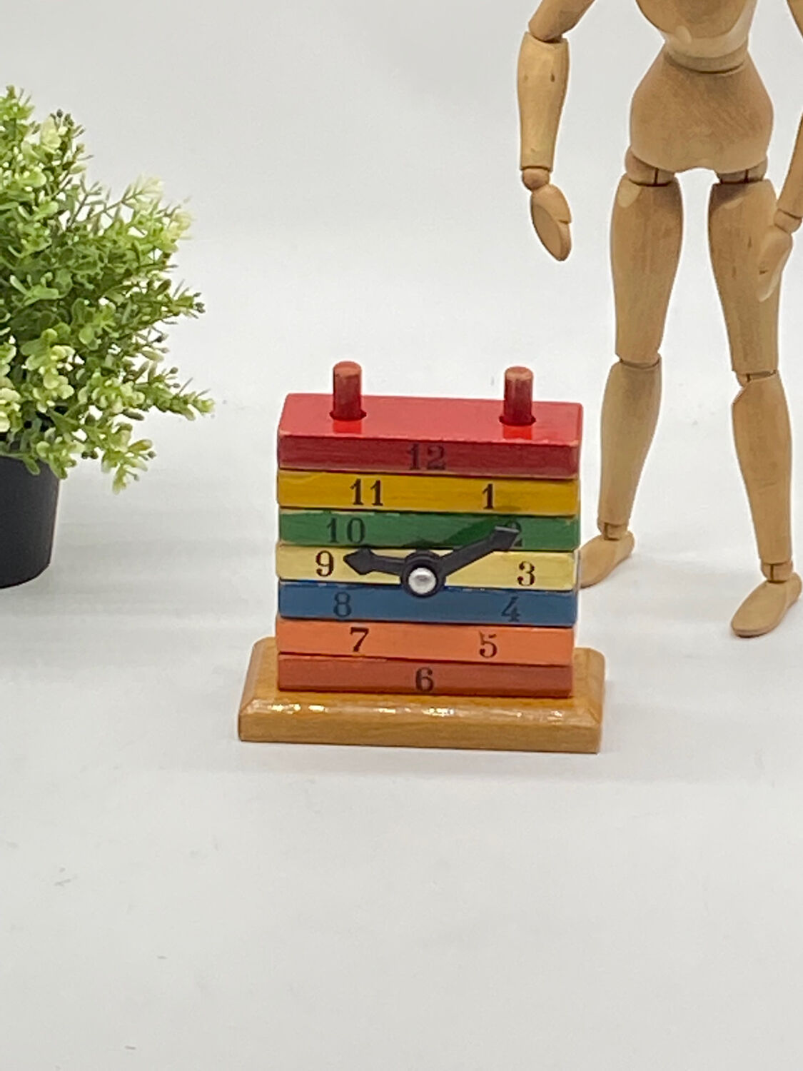 Antique toy to stack, wooden, vintage, clock