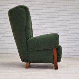 1960s, scandinavian design, restored high-back recliner, oak wood.