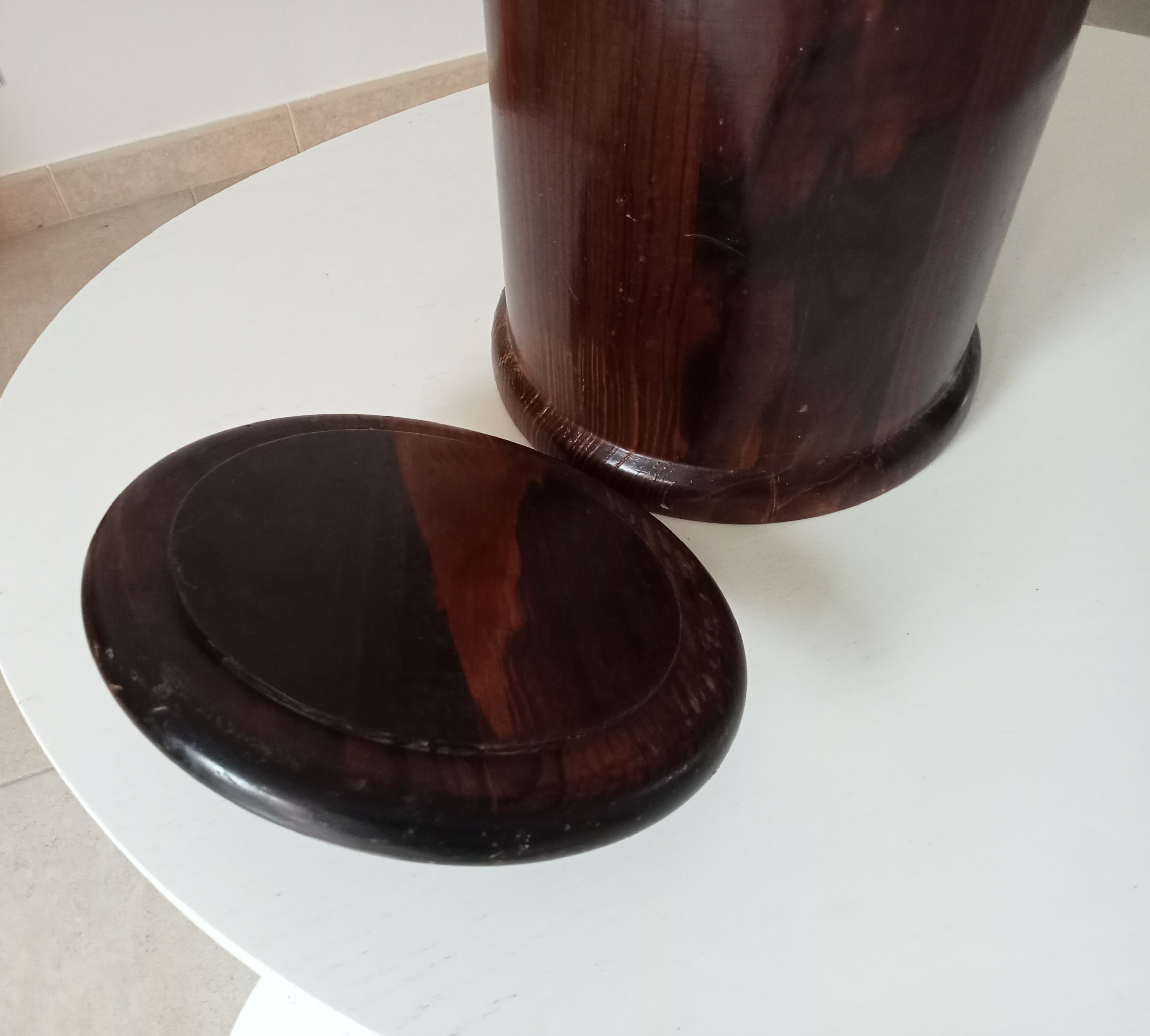 Vintage turned wooden table bin