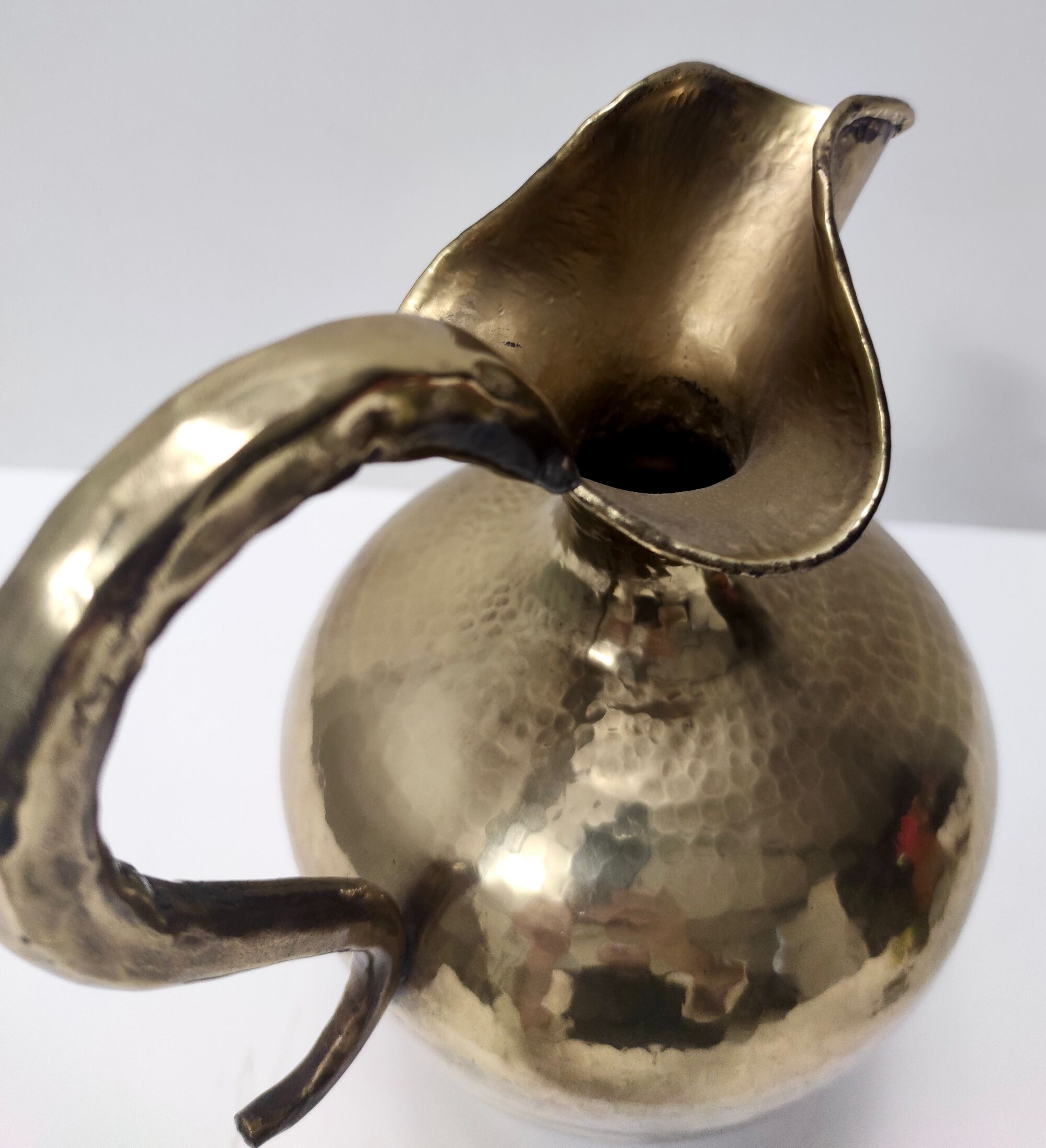 Vintage Embossed Copper and Brass Pitcher Vase by Egidio Casagrande, Italy