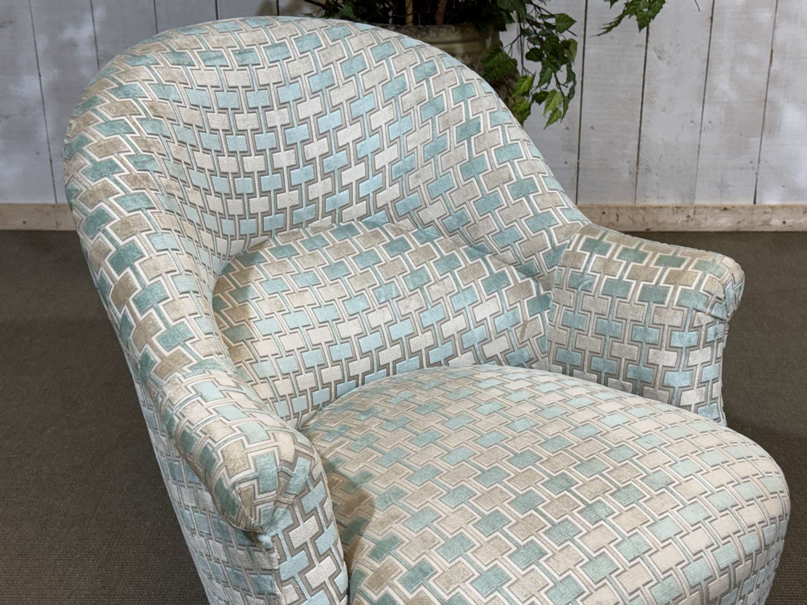 Napoleon III toad chair, late 19th century, reupholstered.