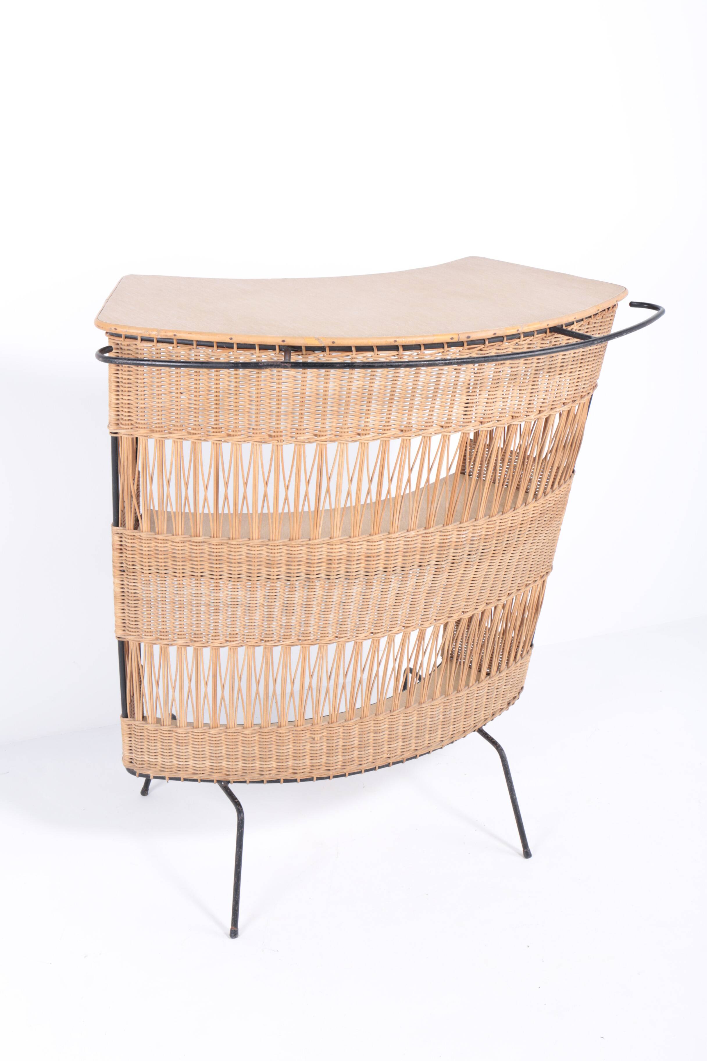 Vintage rattan and metal bar, 60s