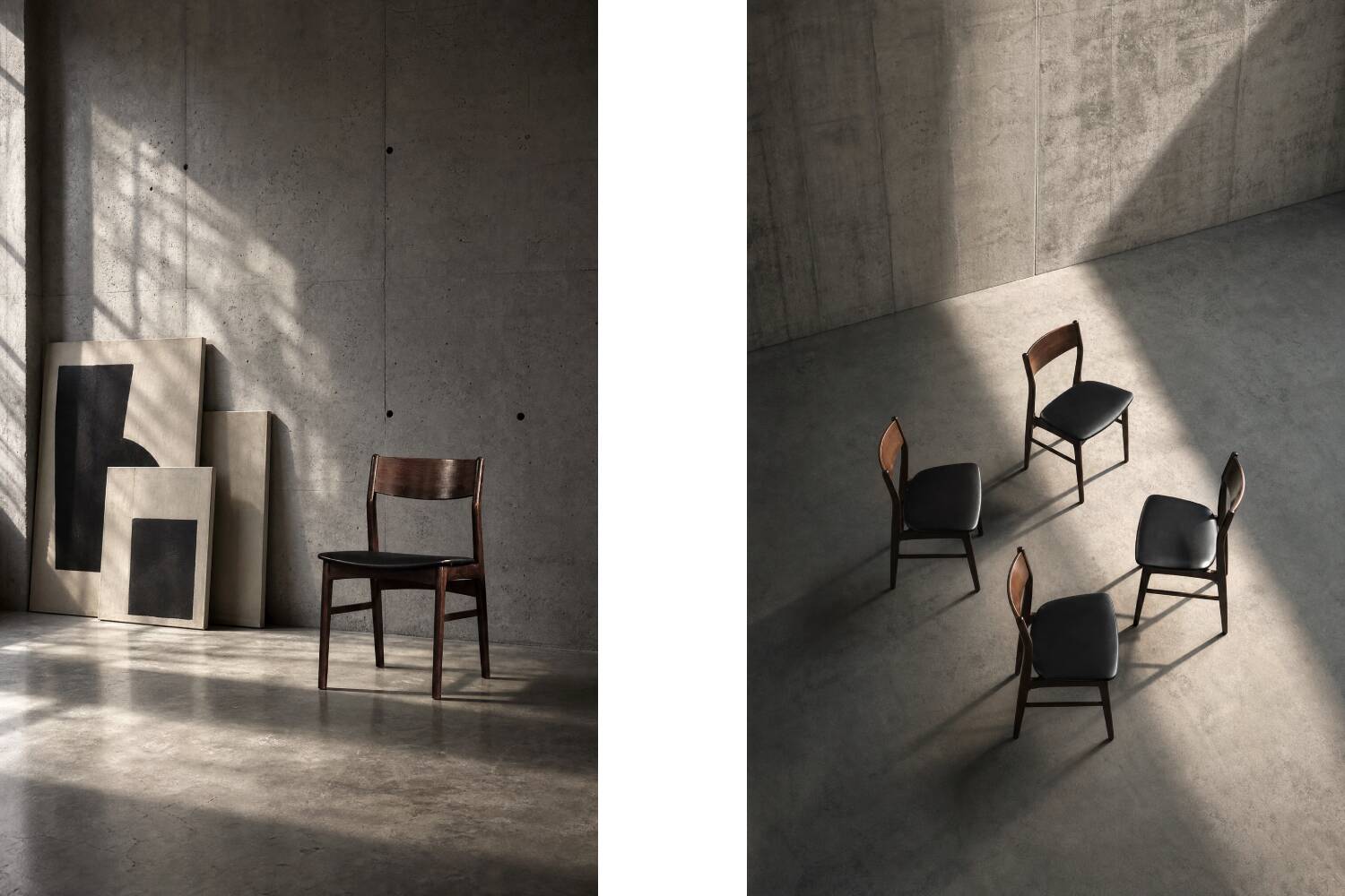 Ensemble de 4 chaises de salle à manger scandinaves modernes des années 50 en hêtre et palissandre.