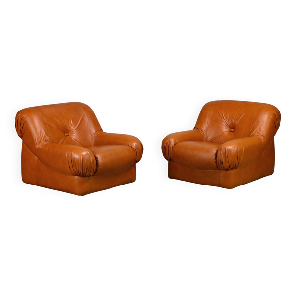 Chaises Lounge Rino Maturi Depositato en cuir cognac pour Mimo Padova