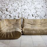 Canapé Togo 4 places en velours beige par Michel Ducaroy, Ligne Roset, 1973