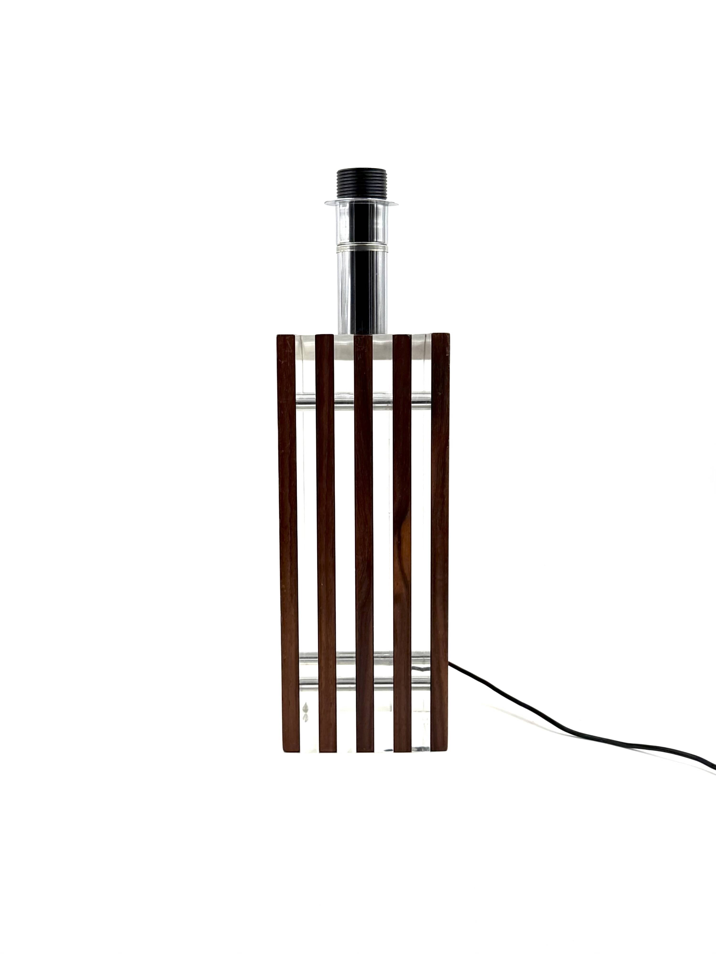 Hollywood regency wood and lucite table lamp base, Italy, 1970s