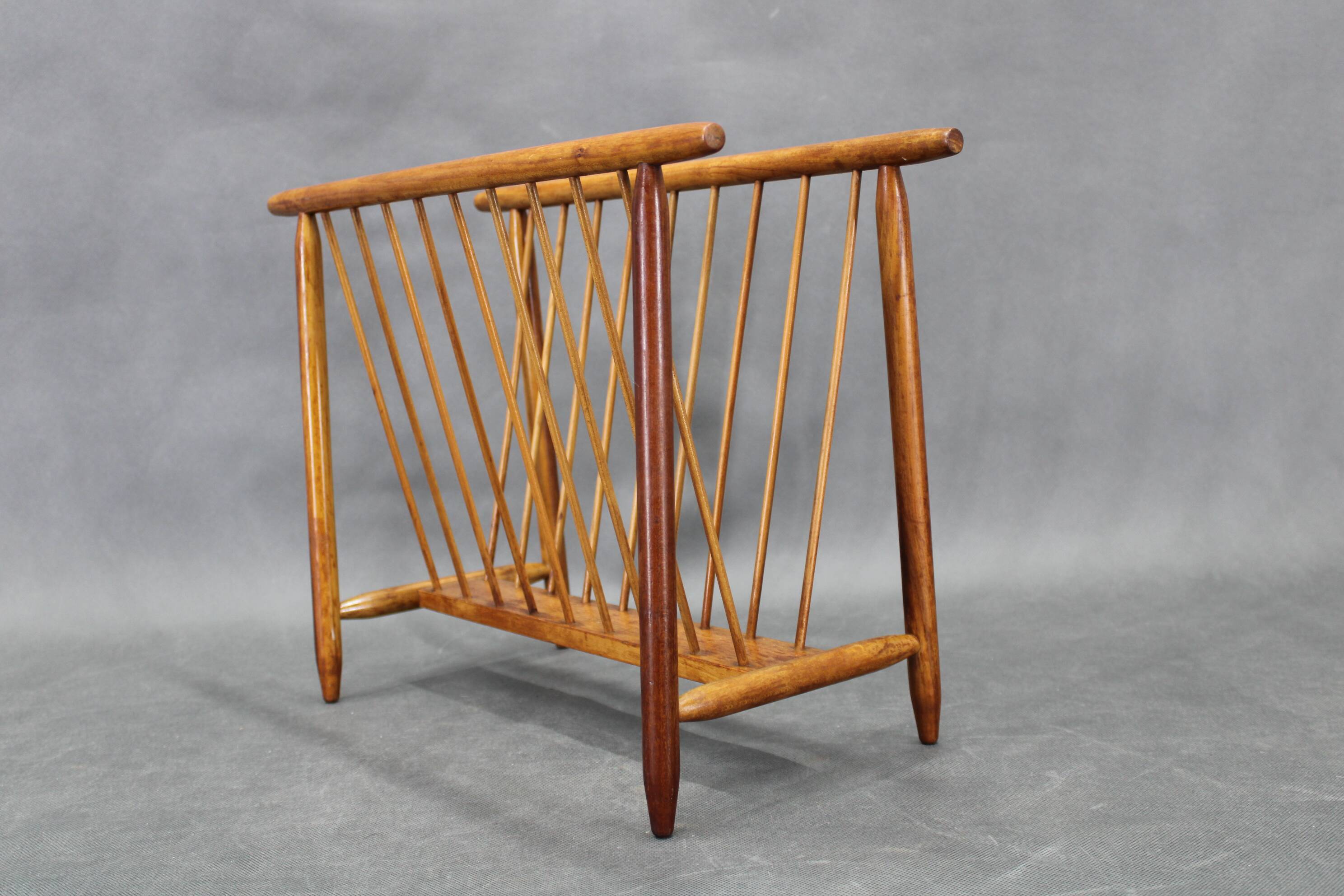 1960s uluv solid beech magazine stand, czechoslovakia