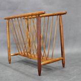1960s uluv solid beech magazine stand, czechoslovakia