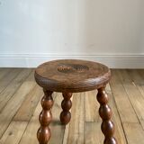 Low wooden stool turned solid 70s