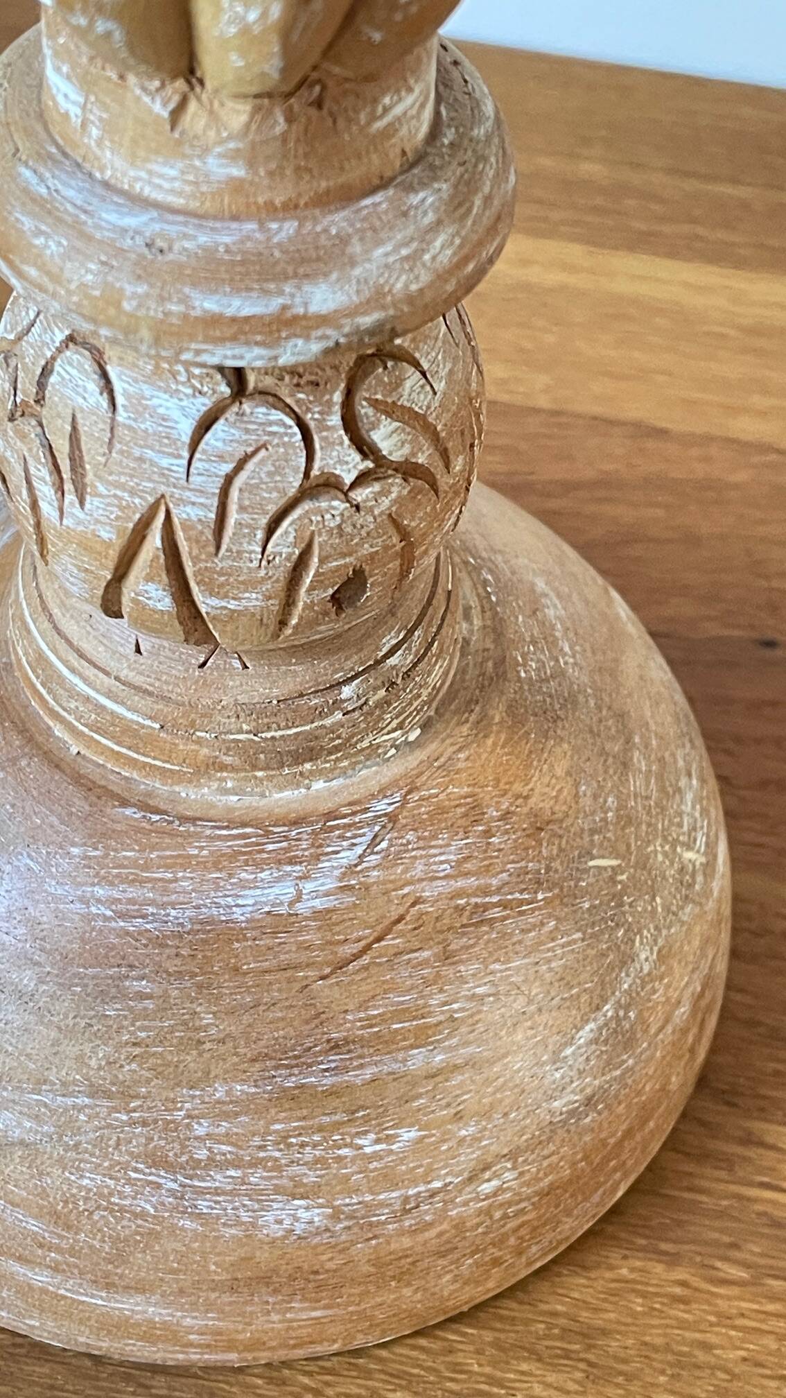 Carved wood lamp