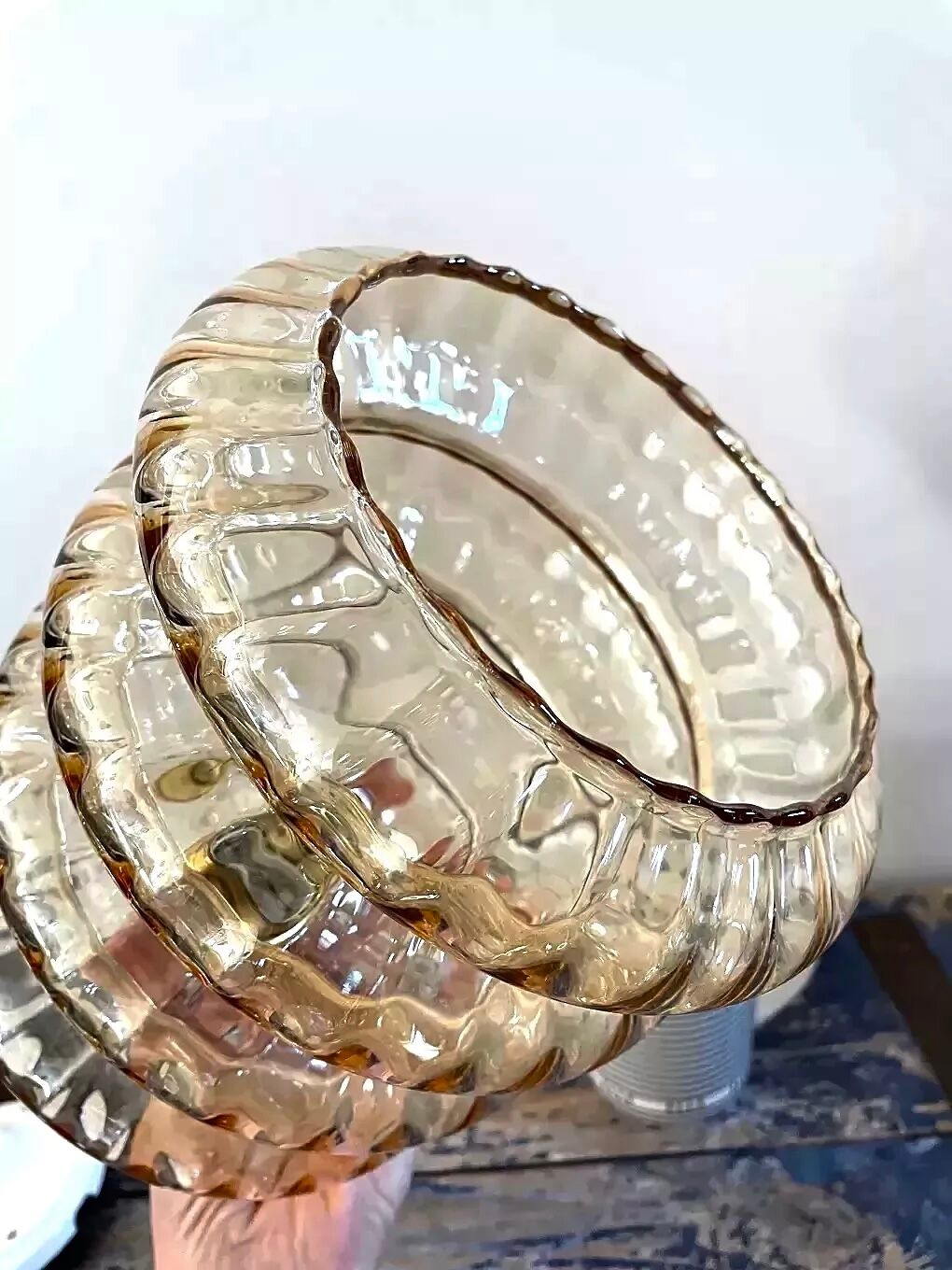 Vintage pendant lamp in golden glass