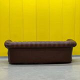 Original English Chesterfield 3-Seater Sofa – Handcrafted Brown Leather