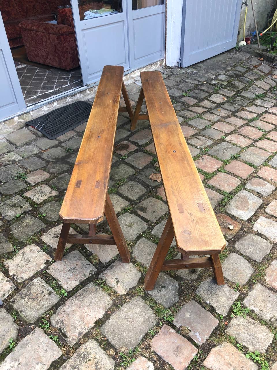 Pair of solid oak benches