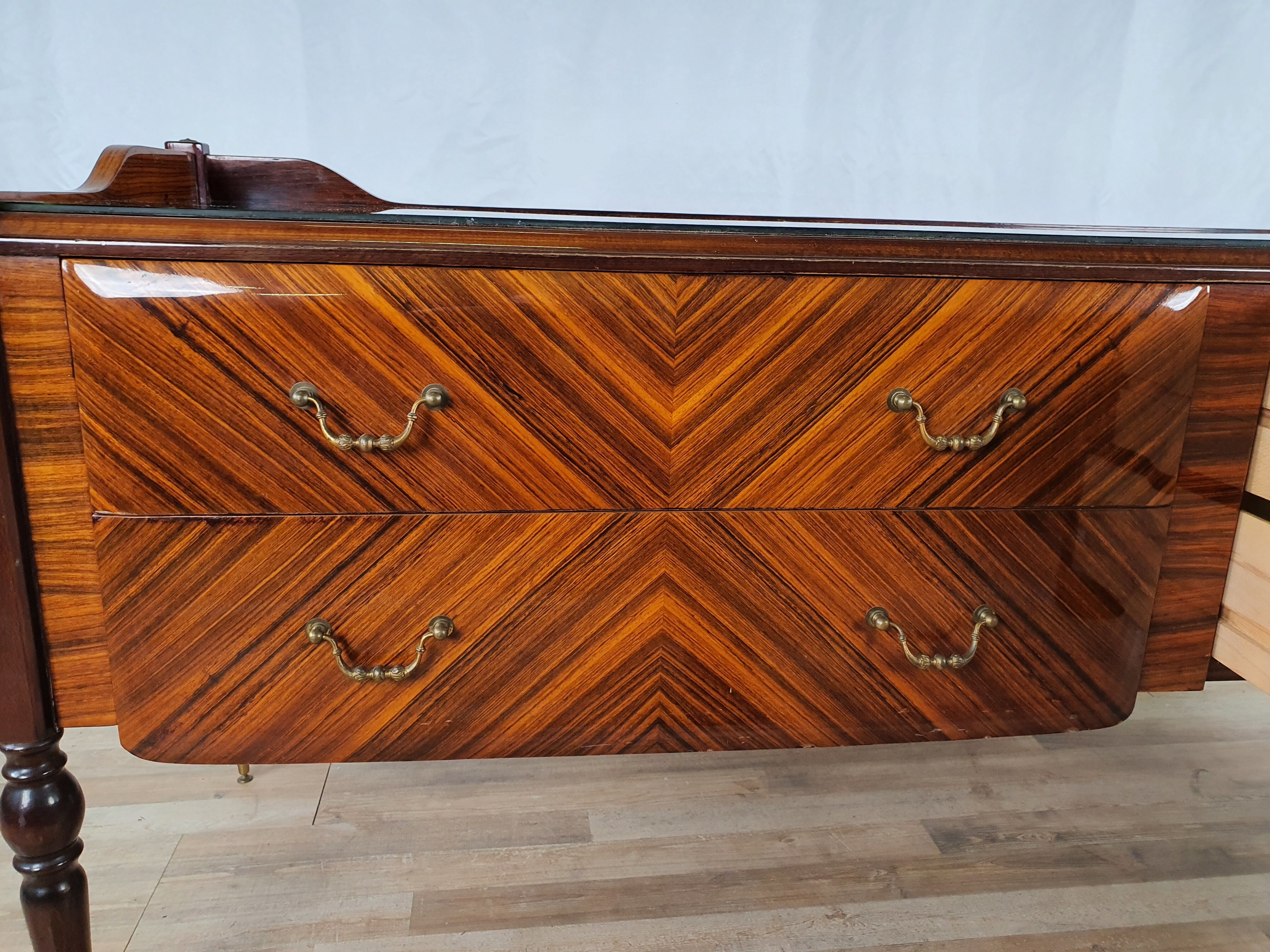 1960s sideboard in mahogany, glass and brass