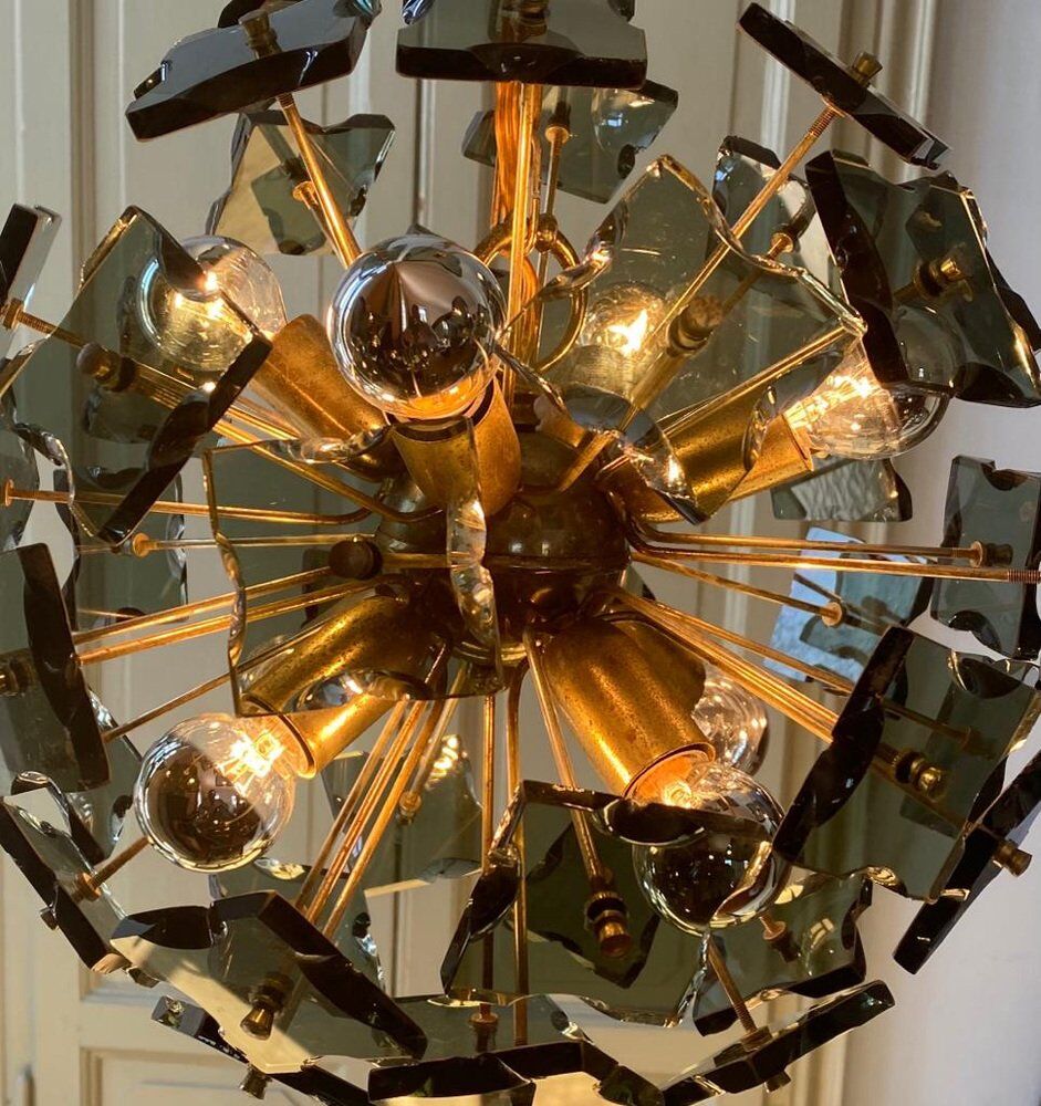 Italian sputnik murano glass smoked glass and metal, 1960s