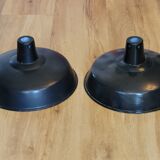 Pair of suspensions industrial lamp workshop lampshade in black enamelled metal