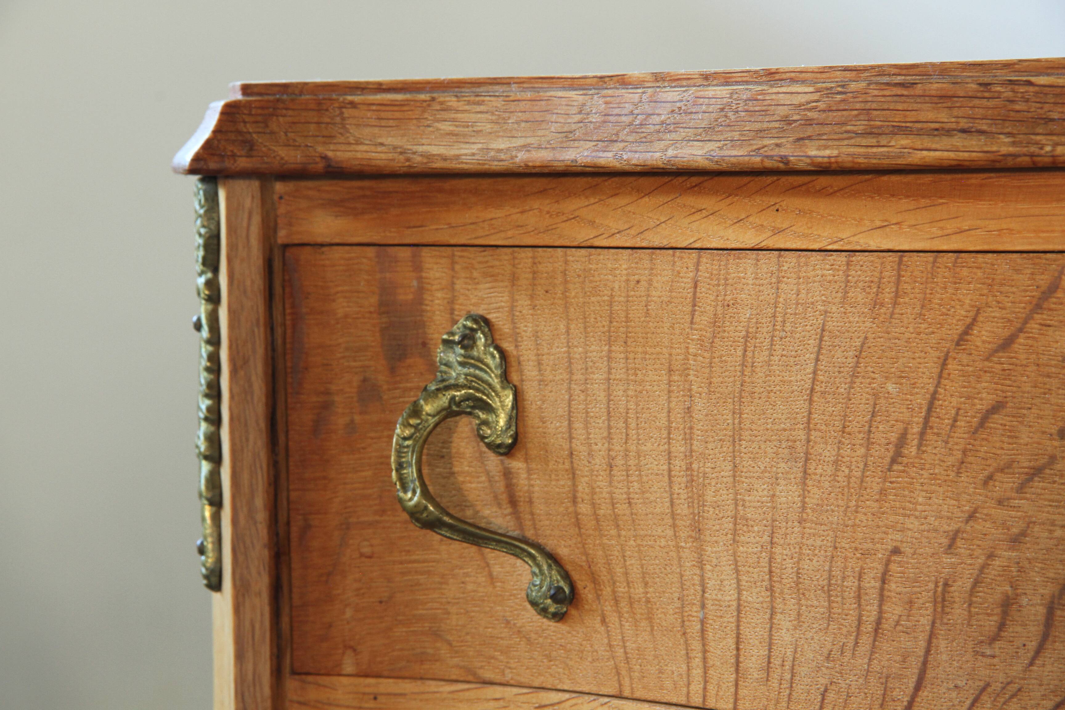 Vintage 1960s Danish Modern Oak Nightstands, Henning Kjærnulf Baroque style