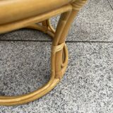 Rattan pouf with refurbished cushion