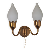 Fog & Mørup 2-Arm Brass and Opaline Glass Tulip Wall Lamp