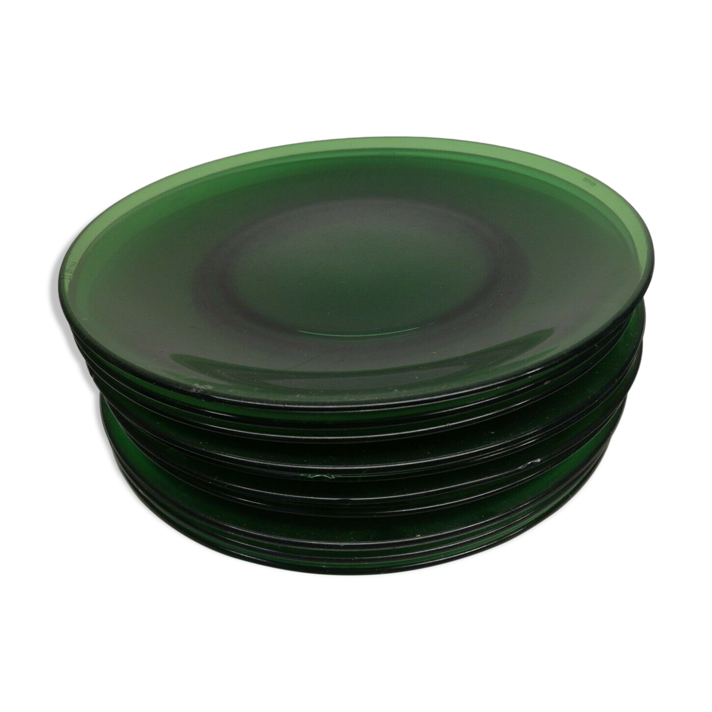 Lot 10 20th century vintage green glass plates