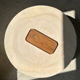 Trio of rounded rectangular trays or cups in monoxyl teak L:35