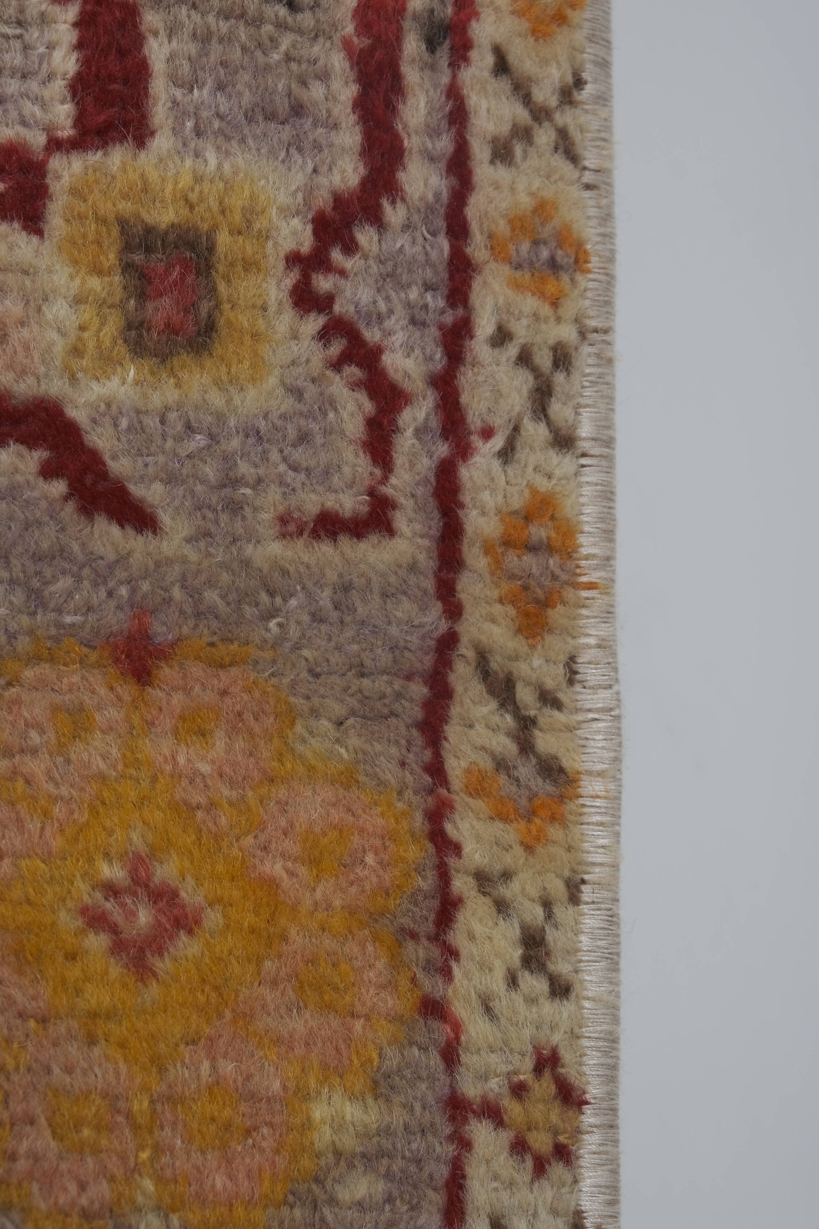 Vintage Red and Pink Turkish Oushak Rug - Kitchen Rug 3'5" X 7'4"