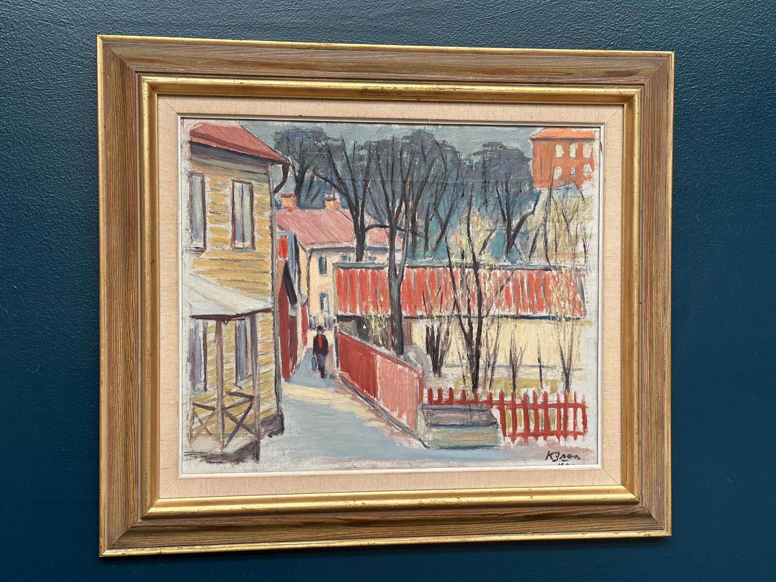 Huile sur toile originale suédoise – « årstadal, Stockholm » – Datée de 1944 – Vintage et encadrée