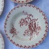 7 assiettes creuses  Gien modèle Chardons rouge diam 23,5 cm fin XIX ème