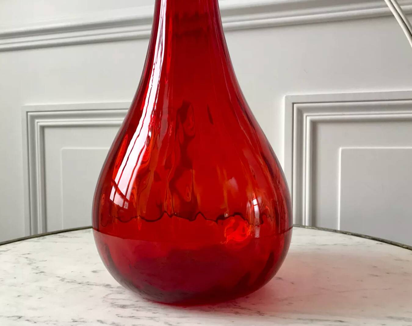 Large red Murano style Italian blown glass lamp and seventies lampshade from the 70s