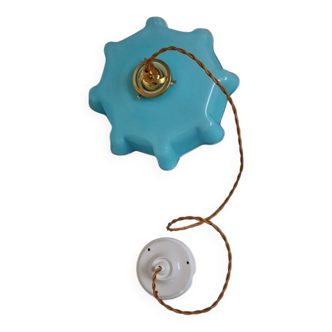 Vintage blue opaline pendant light 1950 1970