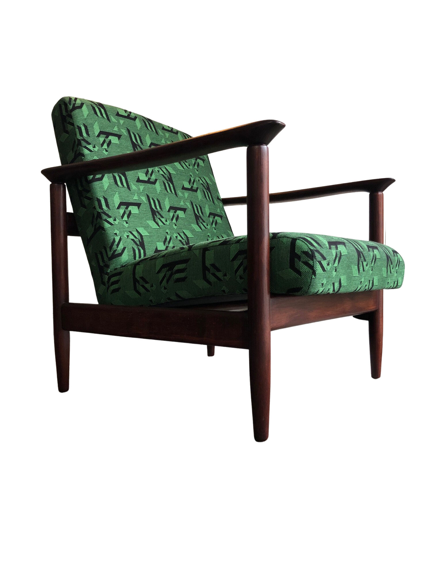 Mid century armchairs in green jacquard, by edmund homa, 1960s, set of two