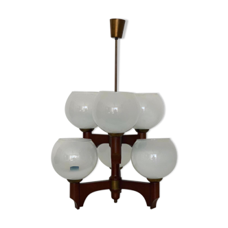 Wooden lamp with 6 gradient glass plafonds