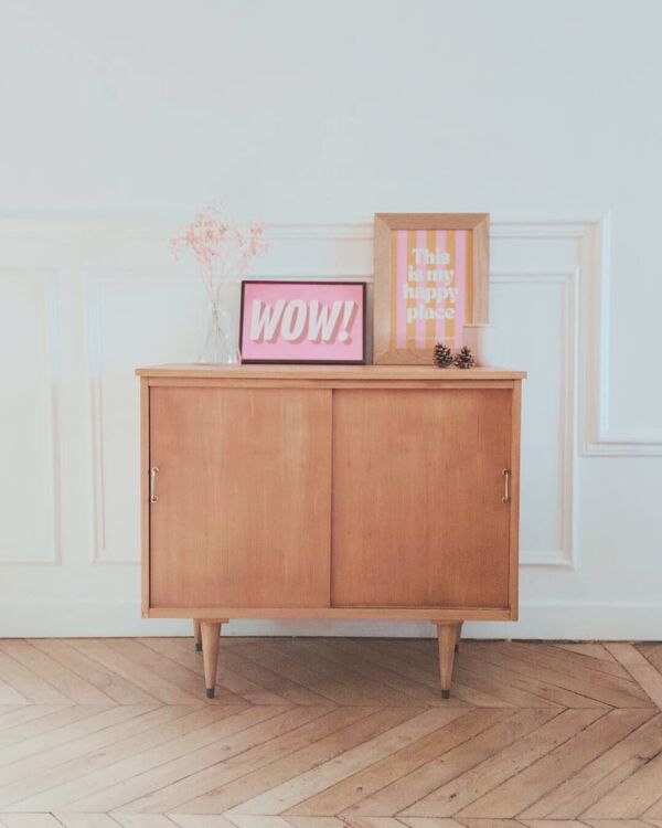 Meuble à vinyles/ Buffet bas moderniste vintage rénové, années 60-70