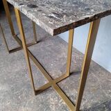 Designer console in gold metal and marble ep 1970