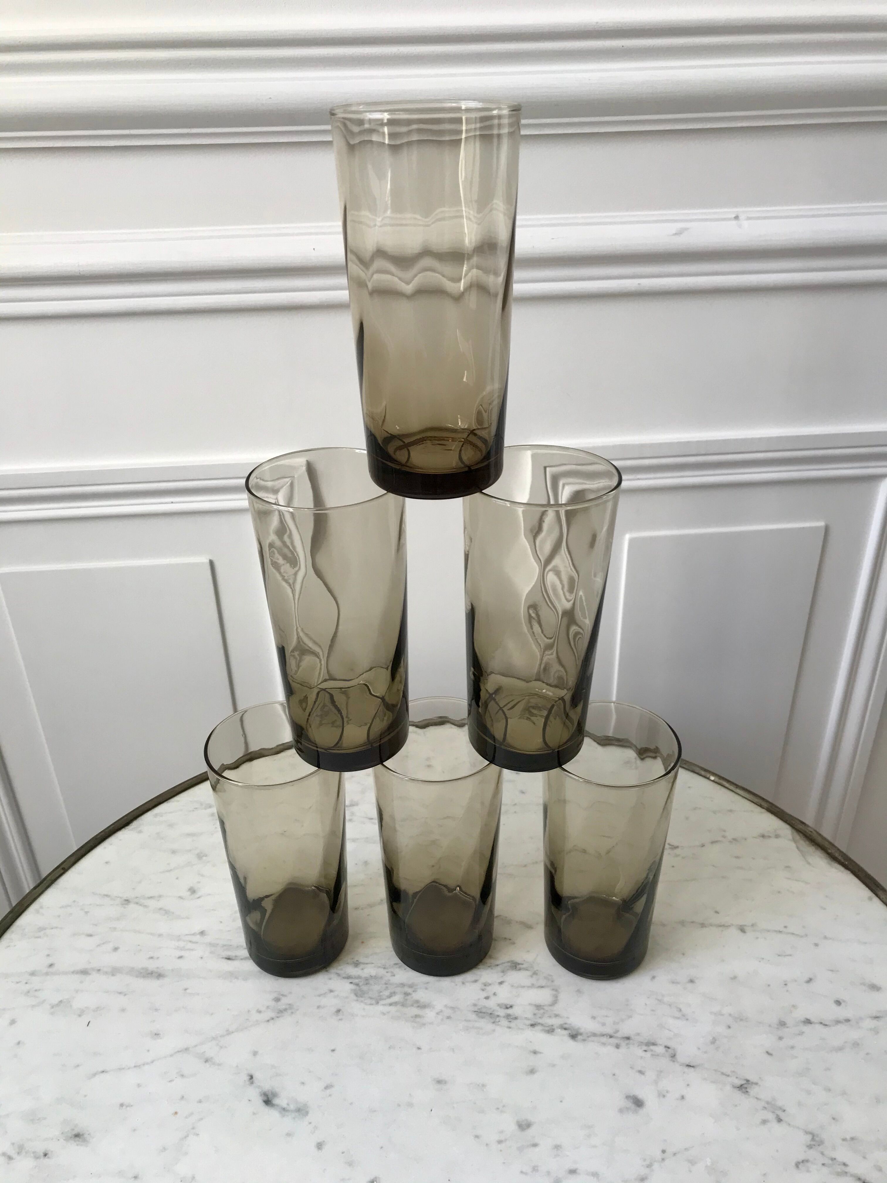Set of 6 glasses smoked long drink 70s