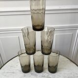 Set of 6 glasses smoked long drink 70s