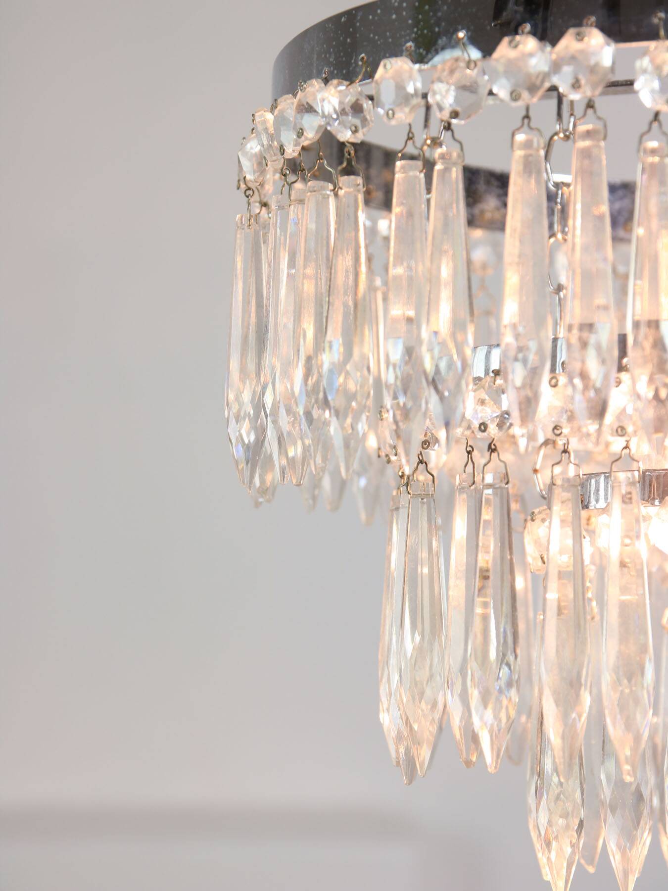 Vintage Italian Crystal & Chrome Chandelier, 1970s