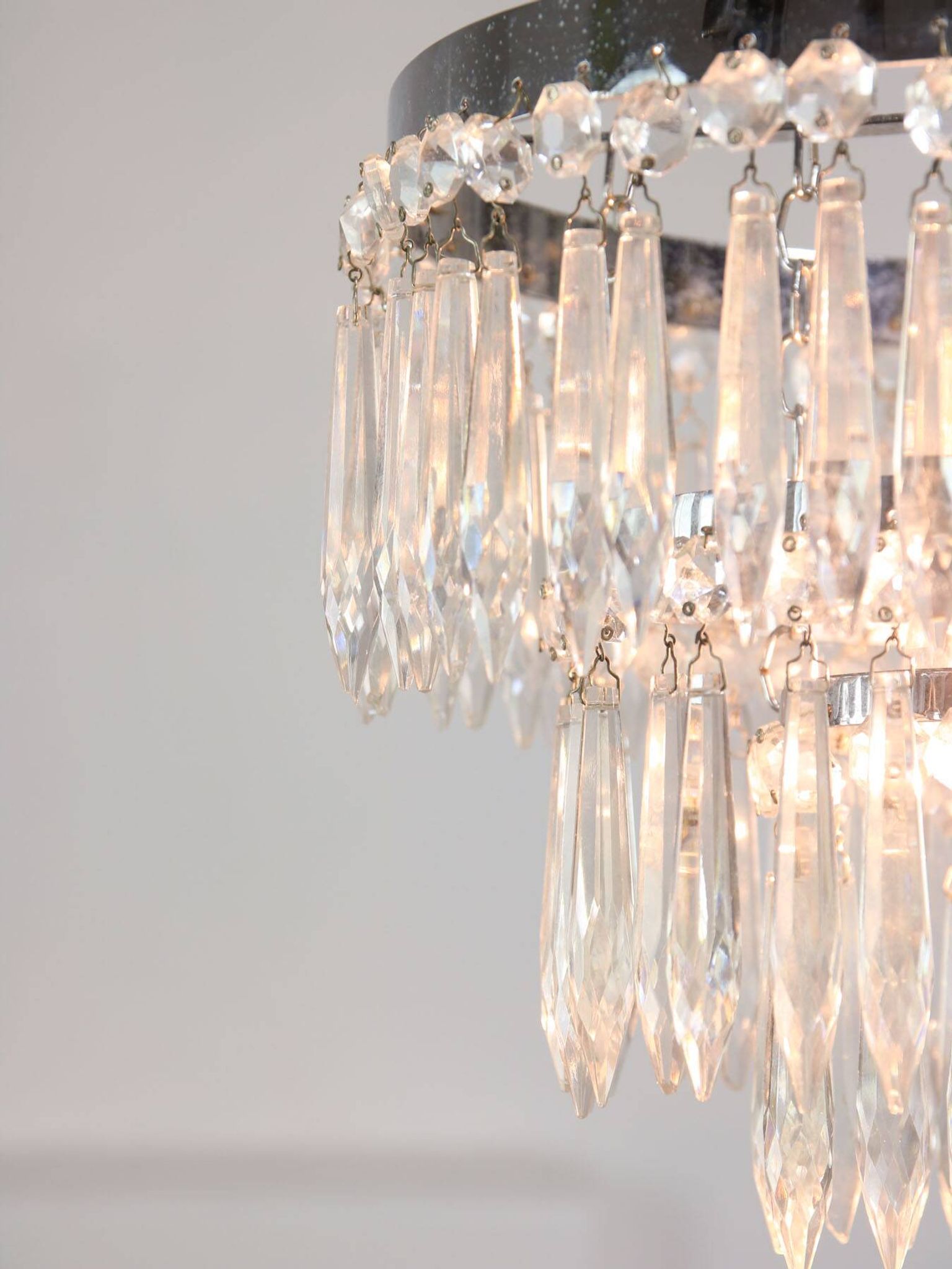 Vintage Italian Crystal & Chrome Chandelier, 1970s