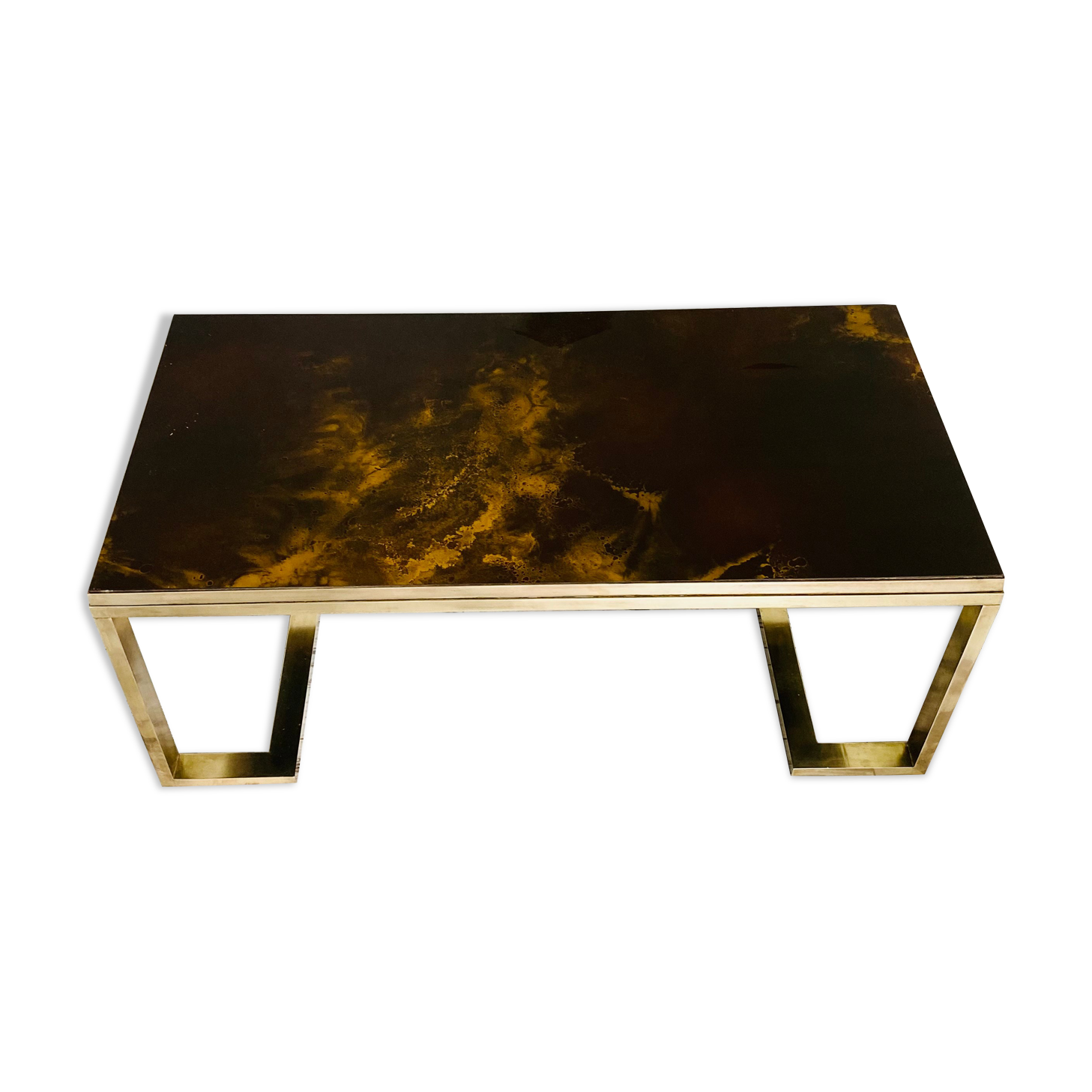COFFEE TABLE WITH GILDED BASE WITH REVERSIBLE TOP circa 70
